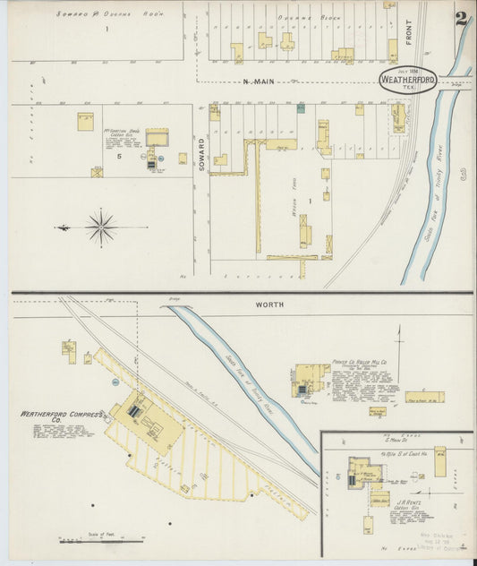 Sanborn Fire Insurance Map from Weatherford, Parker County, Texas (1894), Sheet #0002 - Historic Sanborn Fire Insurance Map Print, vintage old map wall art, antique decor, genealogy gift, Texas Texas map