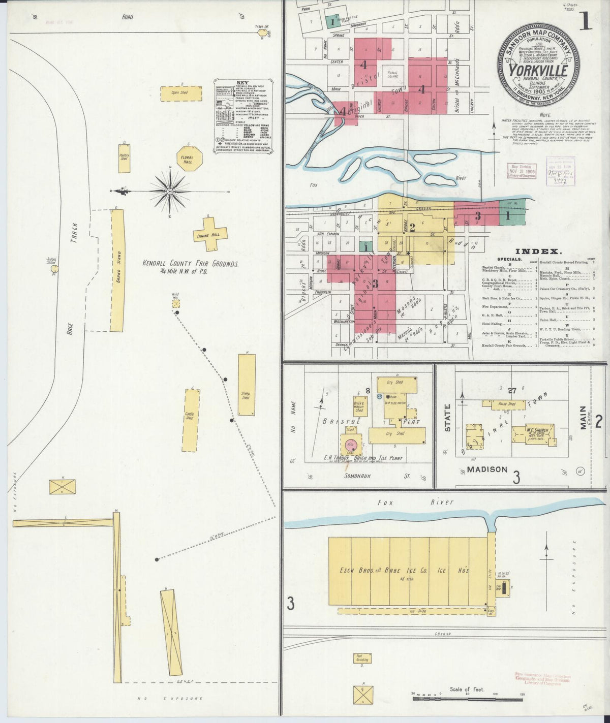 Sanborn Fire Insurance Map from Yorkville, Kendall County, Illinois (1905), Sheet #0001 - Historic Sanborn Fire Insurance Map Print, vintage old map wall art, antique decor, genealogy gift, Illinois Illinois map
