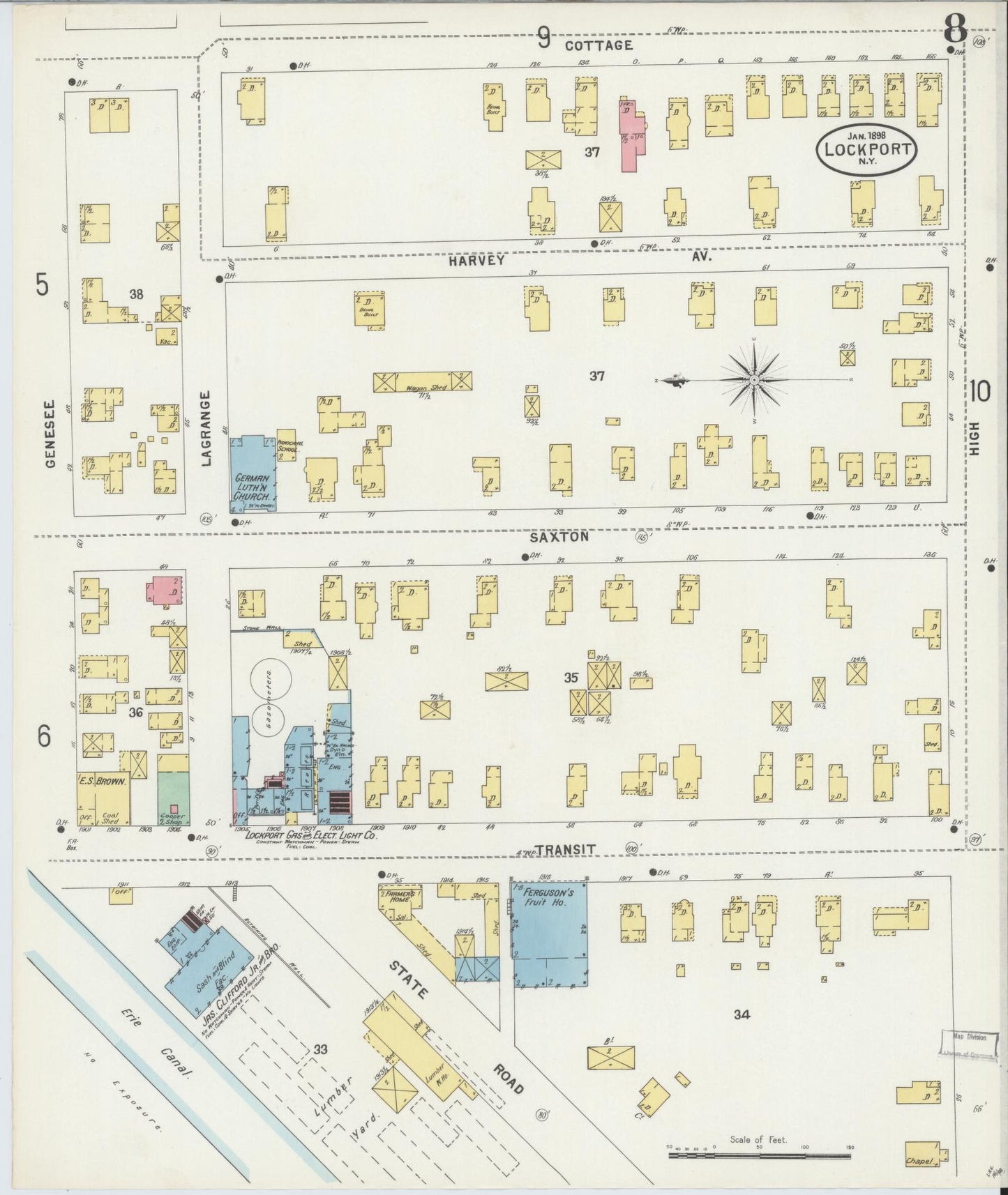 Sanborn Fire Insurance Map from Lockport, Niagara County, New York (1898), Sheet #0008 - Complete Map Set gallery image, historic Sanborn map, vintage wall art, New York New York