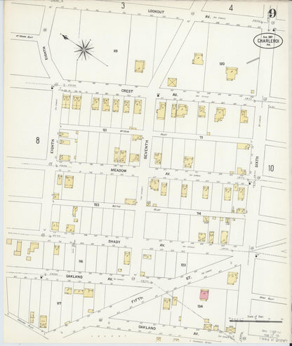Sanborn Fire Insurance Map from Charleroi, Washington County, Pennsylvania (1907), Sheet #0009 - Complete Map Set gallery image, historic Sanborn map, vintage wall art, Pennsylvania Pennsylvania