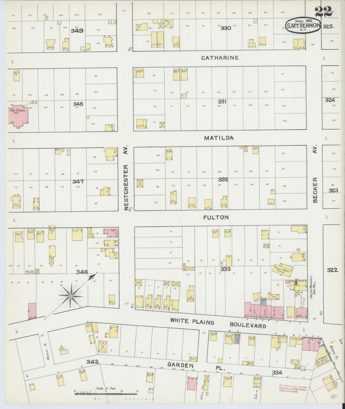 Sanborn Fire Insurance Map from Mount Vernon, Westchester County, New York (1892), Sheet #0022 - Complete Map Set gallery image, historic Sanborn map, vintage wall art, New York New York