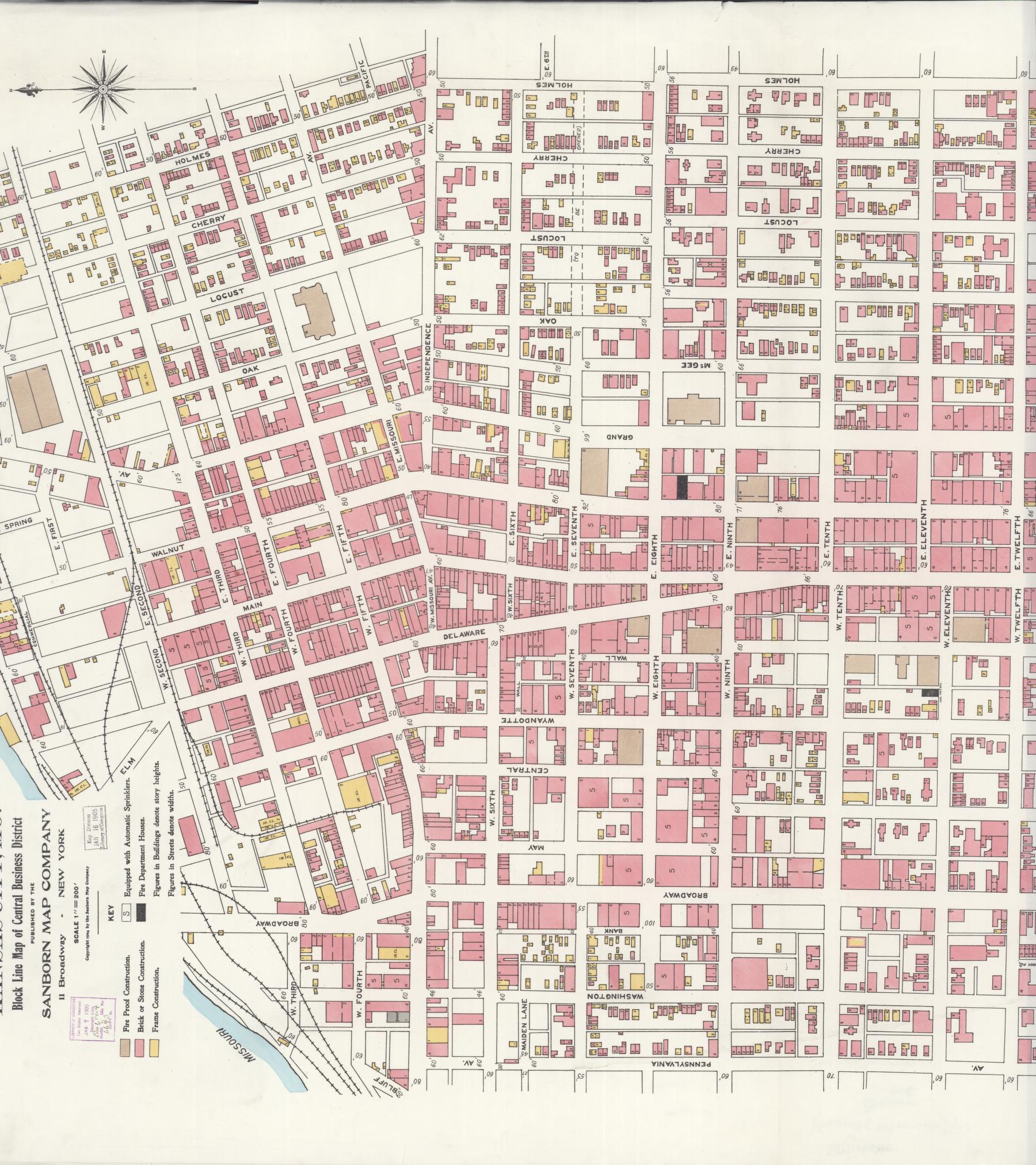 Sanborn Fire Insurance Map from Kansas City, Jackson, Clay, And Platte Counties, Missouri (1905), Sheet #0001 - Historic Sanborn Fire Insurance Map Print, vintage old map wall art, antique decor, genealogy gift, Kansas Kansas map