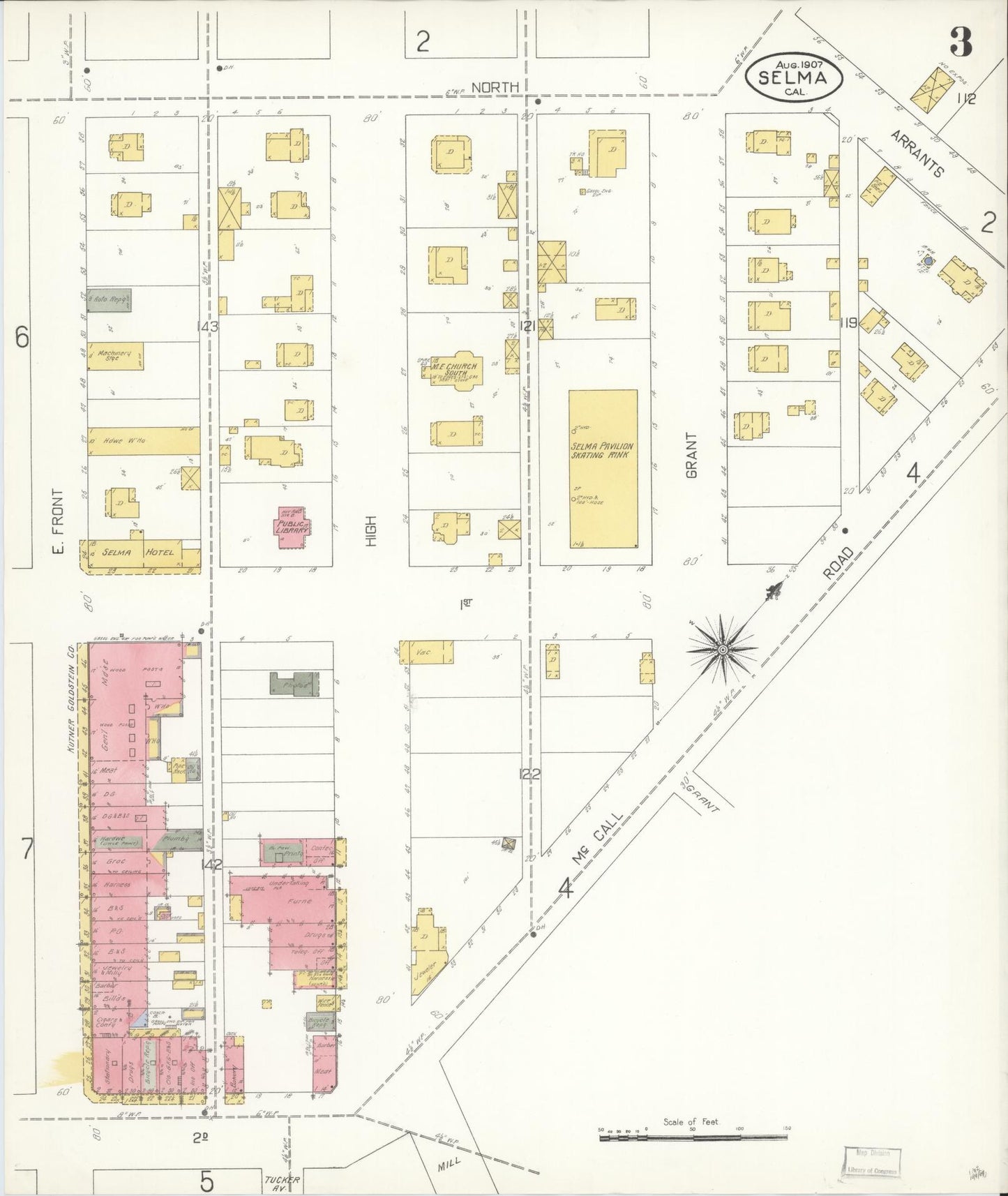 Sanborn Fire Insurance Map from Selma, Fresno County, California (1907), Sheet #0003 - Complete Map Set gallery image, historic Sanborn map, vintage wall art, California California