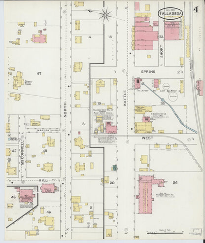 Sanborn Fire Insurance Map from Talladega, Talladega County, Alabama (1894), Sheet #0004 - Complete Map Set gallery image, historic Sanborn map, vintage wall art, Alabama Alabama