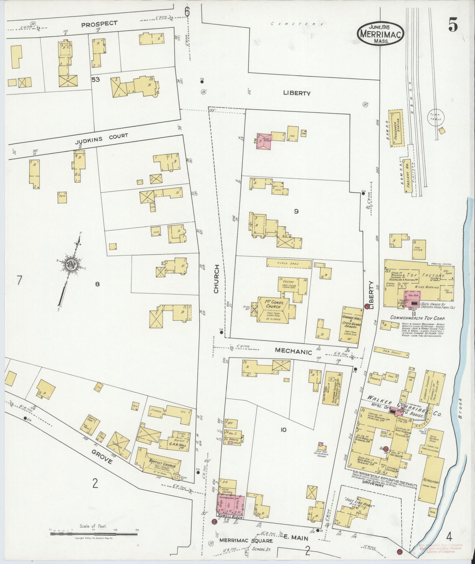 Sanborn Fire Insurance Map from Merrimac, Essex County, Massachusetts (1918), Sheet #0005 - Historic Sanborn Fire Insurance Map Print, vintage old map wall art, antique decor, genealogy gift, Massachusetts Massachusetts map