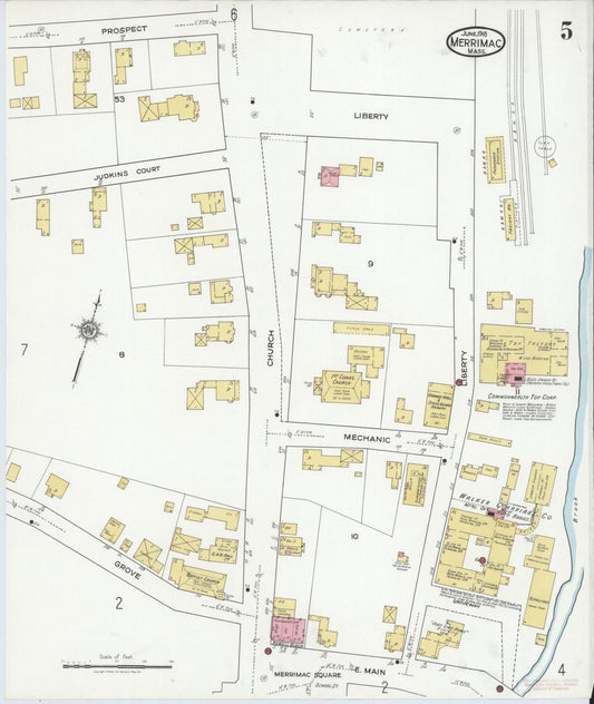 Sanborn Fire Insurance Map from Merrimac, Essex County, Massachusetts (1918), Sheet #0005 - Historic Sanborn Fire Insurance Map Print, vintage old map wall art, antique decor, genealogy gift, Massachusetts Massachusetts map