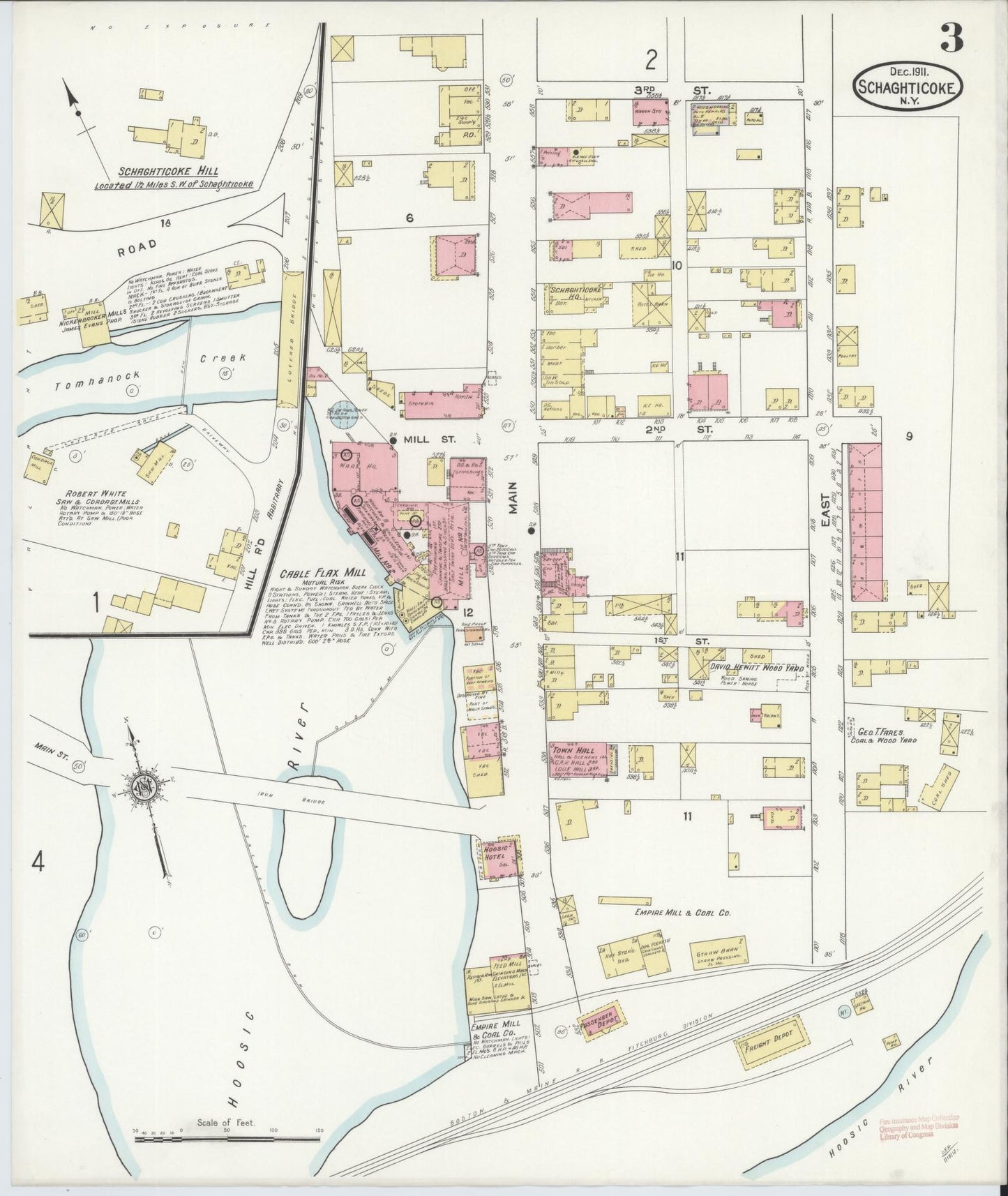 Sanborn Fire Insurance Map from Schaghticoke, Rensselaer County, New York (1911), Sheet #0003 - Historic Sanborn Fire Insurance Map Print, vintage old map wall art, antique decor, genealogy gift, New York New York map