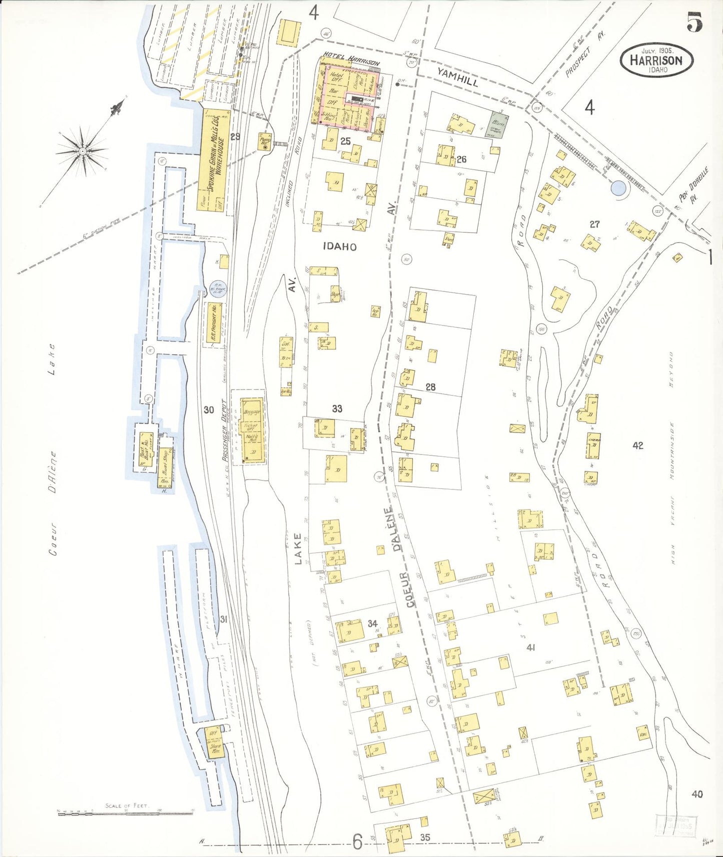 Sanborn Fire Insurance Map from Harrison, Kootenai County, Idaho (1905), Sheet #0005 - Historic Sanborn Fire Insurance Map Print, vintage old map wall art, antique decor, genealogy gift, Idaho Idaho map