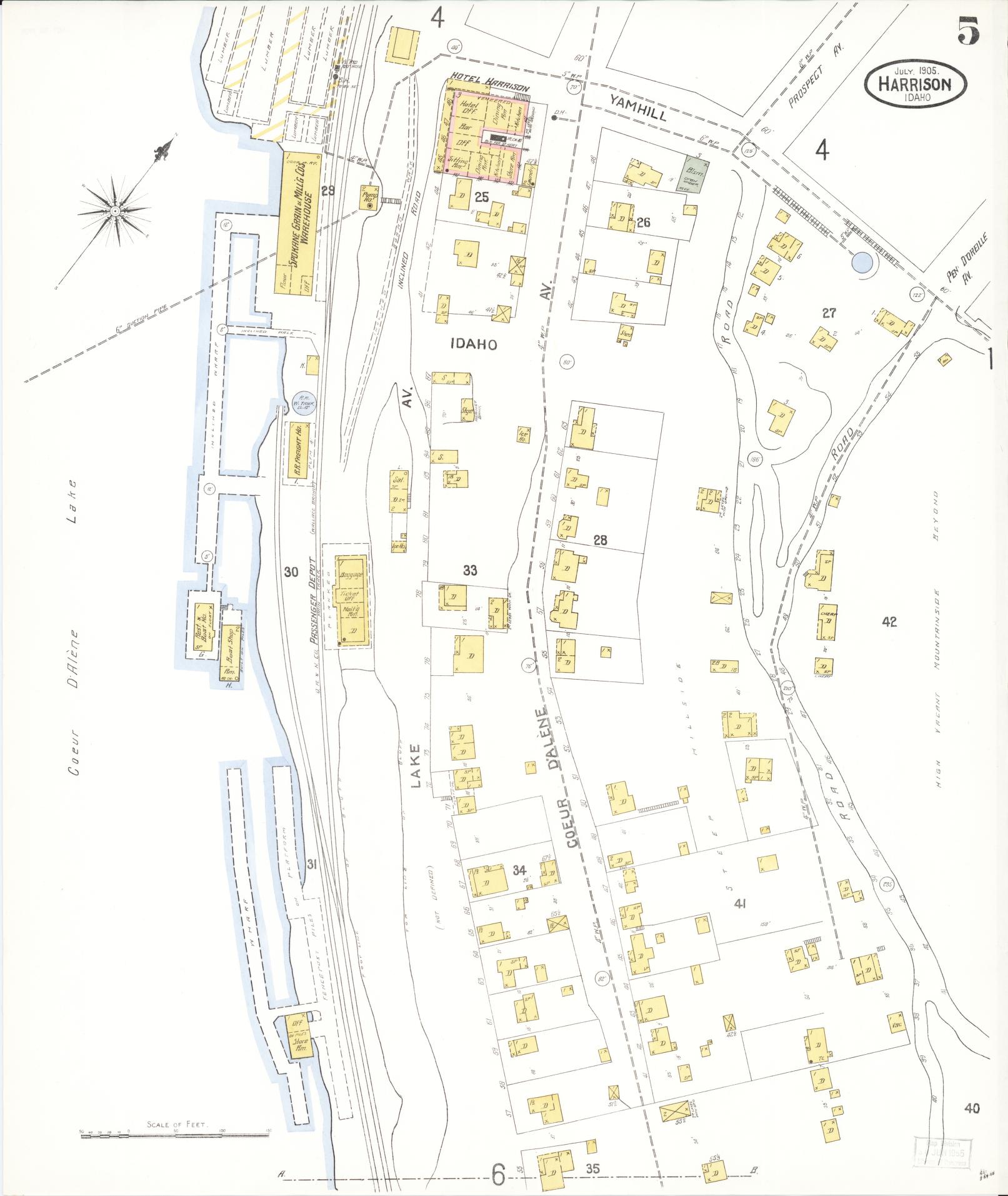 Sanborn Fire Insurance Map from Harrison, Kootenai County, Idaho (1905), Sheet #0005 - Historic Sanborn Fire Insurance Map Print, vintage old map wall art, antique decor, genealogy gift, Idaho Idaho map