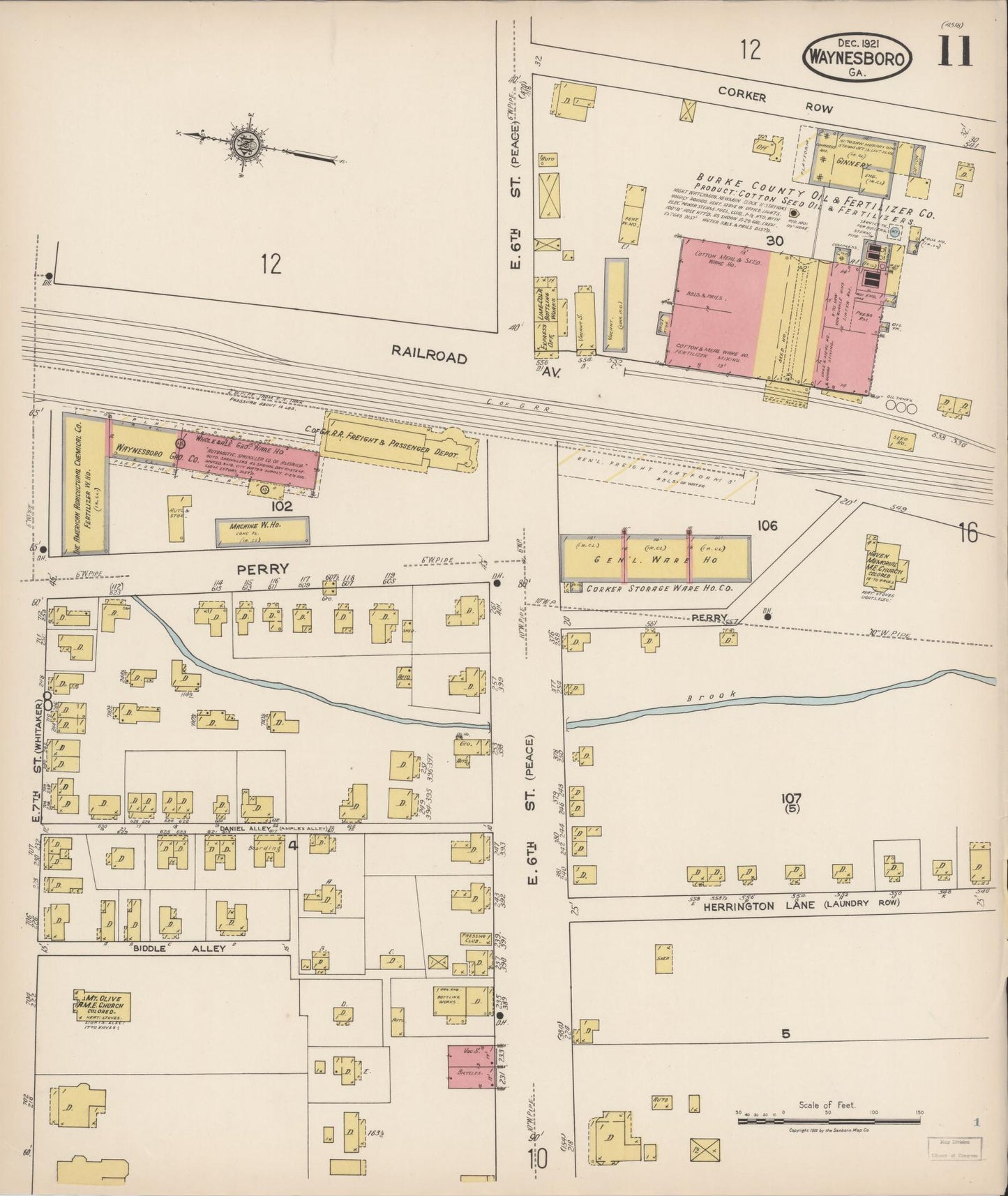 Sanborn Fire Insurance Map from Waynesboro, Burke County, Georgia (1921), Sheet #0011 - Complete Map Set gallery image, historic Sanborn map, vintage wall art, Georgia Georgia