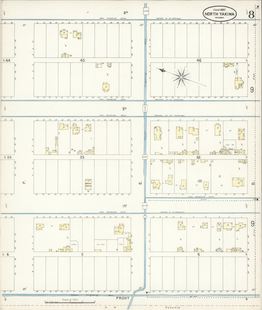 Sanborn Fire Insurance Map from North Yakima, Yakima County, Washington (1897), Sheet #0008 - Historic Sanborn Fire Insurance Map Print, vintage old map wall art, antique decor, genealogy gift, Washington Washington map