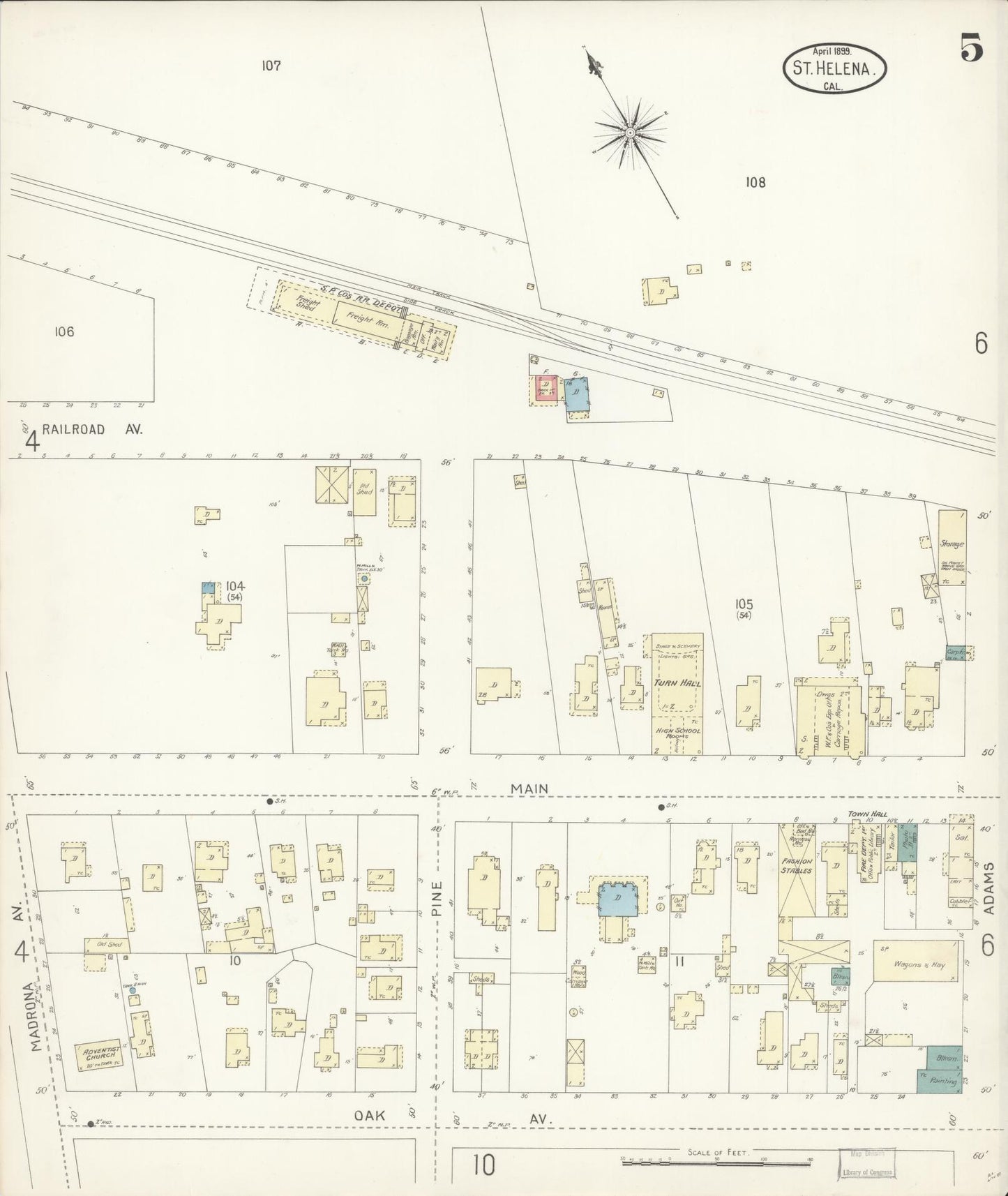 Sanborn Fire Insurance Map from Saint Helena, Napa County, California (1899), Sheet #0005 - Complete Map Set gallery image, historic Sanborn map, vintage wall art, California California