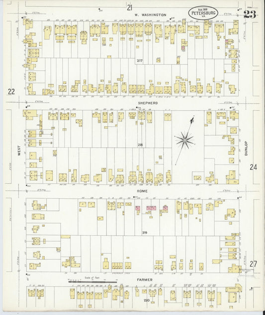 Sanborn Fire Insurance Map from Petersburg, Independent Cities, Virginia (1908), Sheet #0023 - Historic Sanborn Fire Insurance Map Print, vintage old map wall art, antique decor, genealogy gift, Virginia Virginia map
