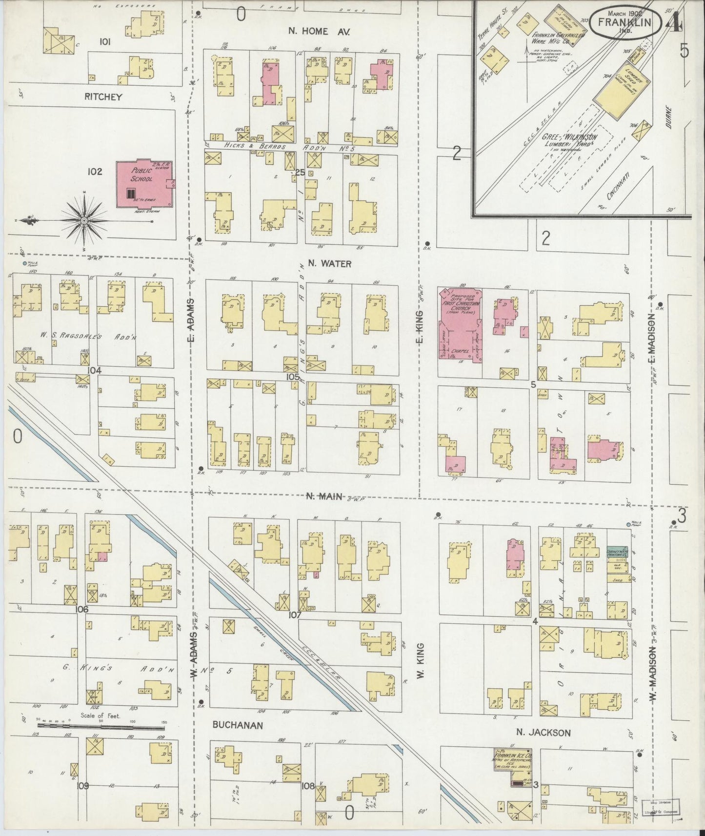 Sanborn Fire Insurance Map from Franklin, Johnson County, Indiana (1902), Sheet #0004 - Complete Map Set gallery image, historic Sanborn map, vintage wall art, Indiana Indiana