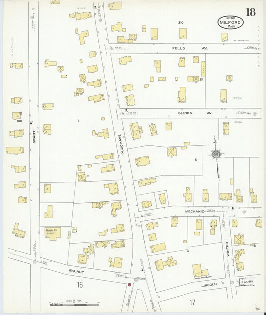 Sanborn Fire Insurance Map from Milford, Worcester County, Massachusetts (1910), Sheet #0018 - Historic Sanborn Fire Insurance Map Print, vintage old map wall art, antique decor, genealogy gift, Massachusetts Massachusetts map