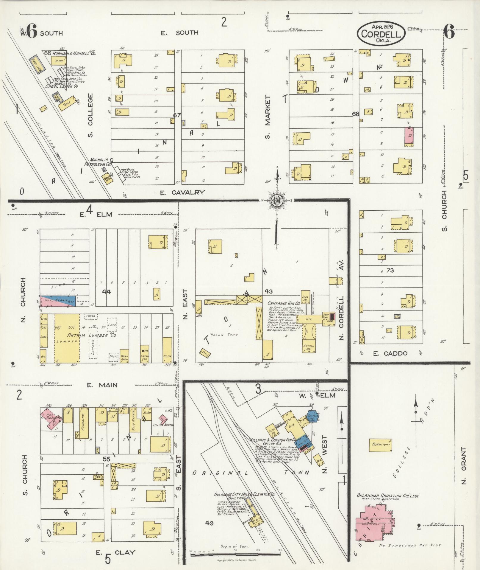 Sanborn Fire Insurance Map from Cordell, Washita County, Oklahoma (1926), Sheet #0006 - Historic Sanborn Fire Insurance Map Print, vintage old map wall art, antique decor, genealogy gift, Oklahoma Oklahoma map