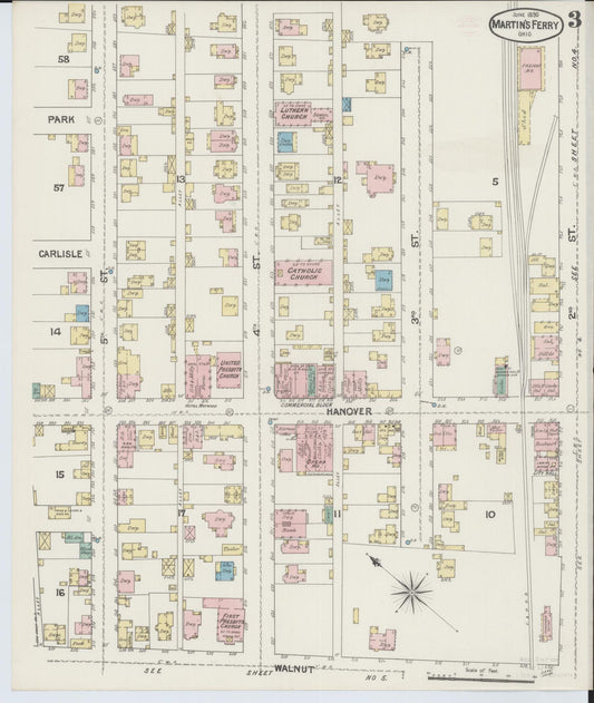 Sanborn Fire Insurance Map from Martins Ferry, Belmont County, Ohio (1890), Sheet #0003 - Historic Sanborn Fire Insurance Map Print, vintage old map wall art, antique decor, genealogy gift, Ohio Ohio map