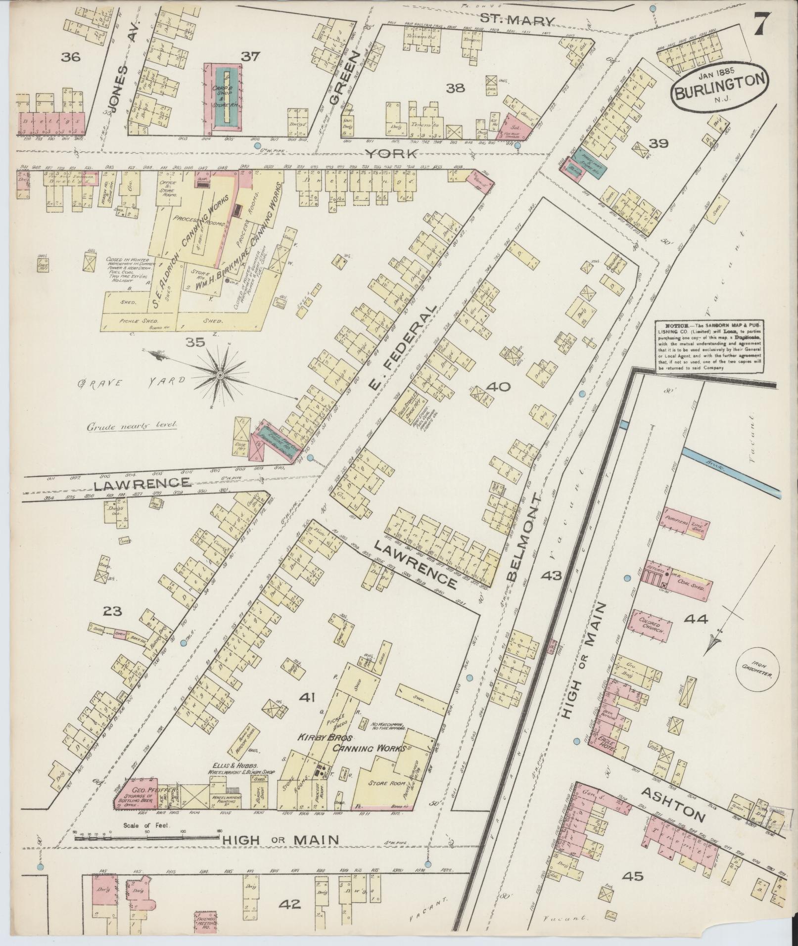 Sanborn Fire Insurance Map from Burlington, Burlington County, New Jersey (1885), Sheet #0007 - Complete Map Set gallery image, historic Sanborn map, vintage wall art, New Jersey New Jersey