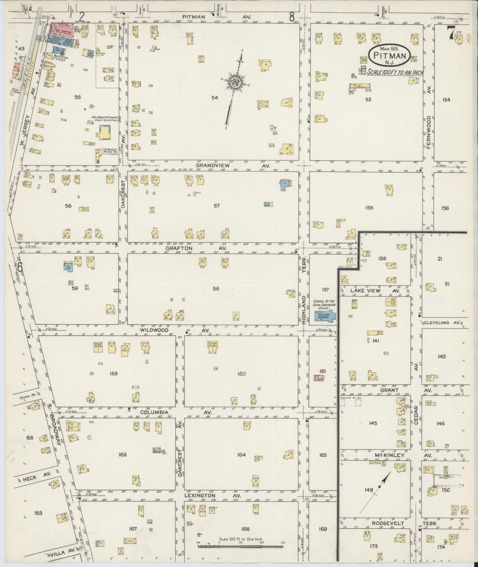 Sanborn Fire Insurance Map from Pitman, Gloucester County, New Jersey (1915), Sheet #0007 - Complete Map Set gallery image, historic Sanborn map, vintage wall art, New Jersey New Jersey