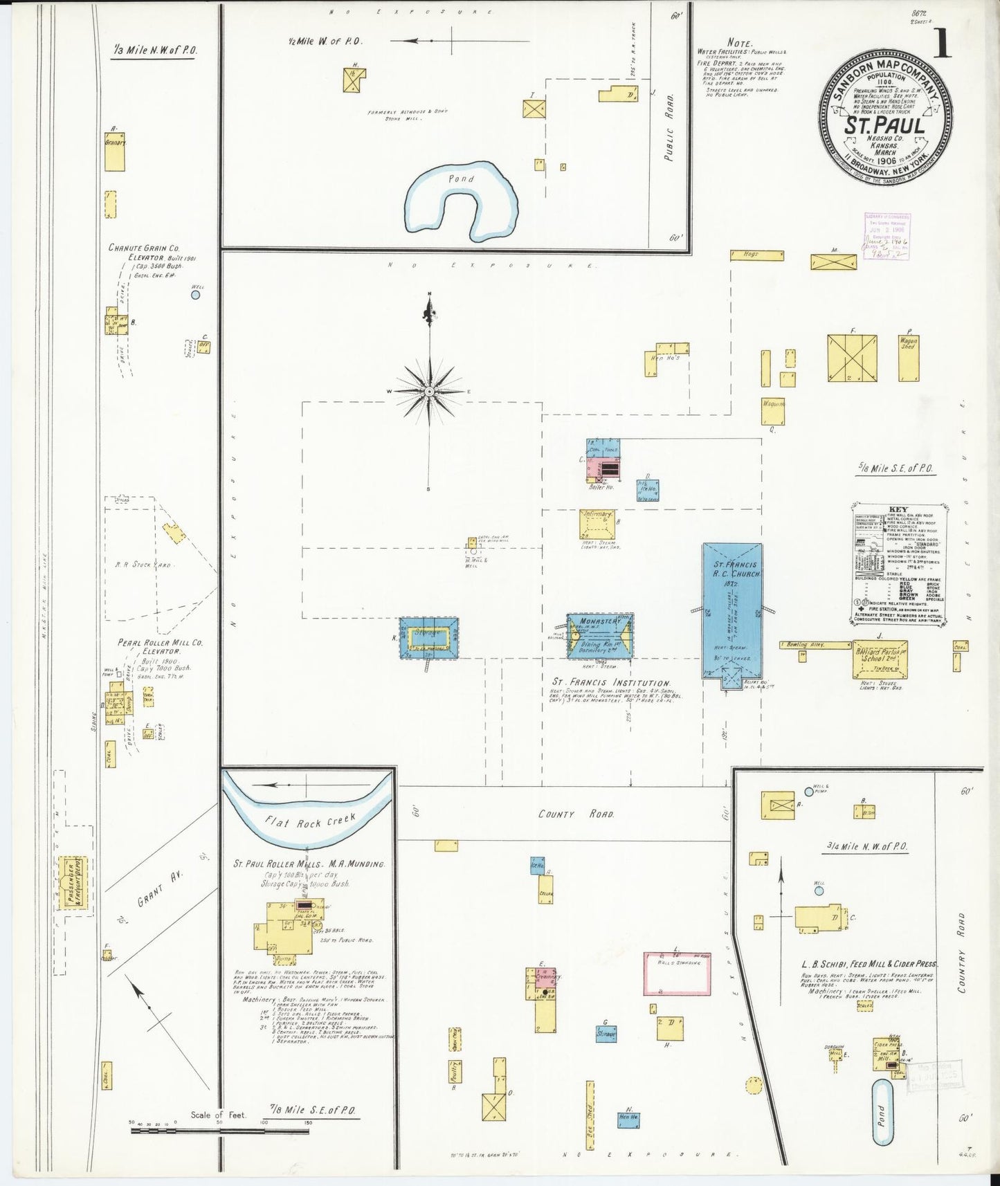 Sanborn Fire Insurance Map from Saint Paul, Neosho County, Kansas (1906), Sheet #0001 - Complete Map Set gallery image, historic Sanborn map, vintage wall art, Kansas Kansas