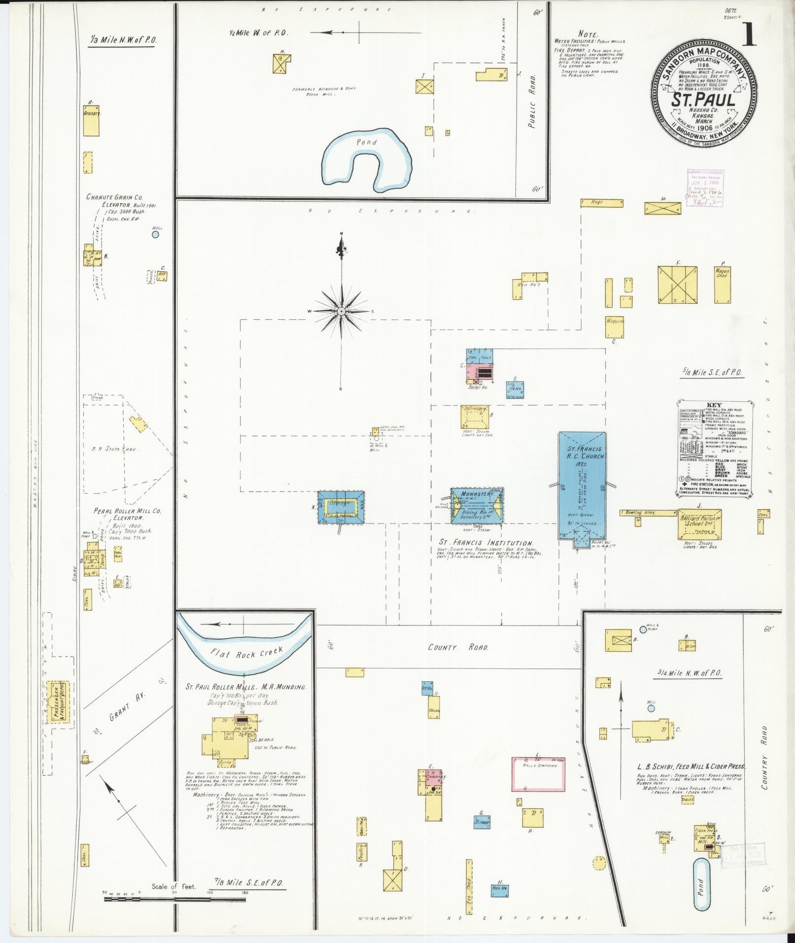 Sanborn Fire Insurance Map from Saint Paul, Neosho County, Kansas (1906), Sheet #0001 - Complete Map Set gallery image, historic Sanborn map, vintage wall art, Kansas Kansas