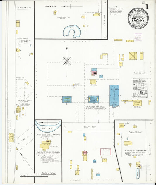 Sanborn Fire Insurance Map from Saint Paul, Neosho County, Kansas (1906), Sheet #0001 - Complete Map Set gallery image, historic Sanborn map, vintage wall art, Kansas Kansas