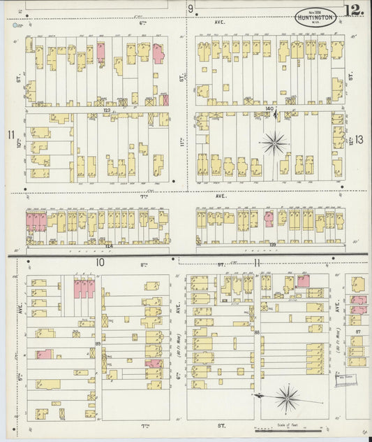 Sanborn Fire Insurance Map from Huntington, Cabell County, West Virginia (1898), Sheet #0012 - Historic Sanborn Fire Insurance Map Print, vintage old map wall art, antique decor, genealogy gift, West Virginia West Virginia map