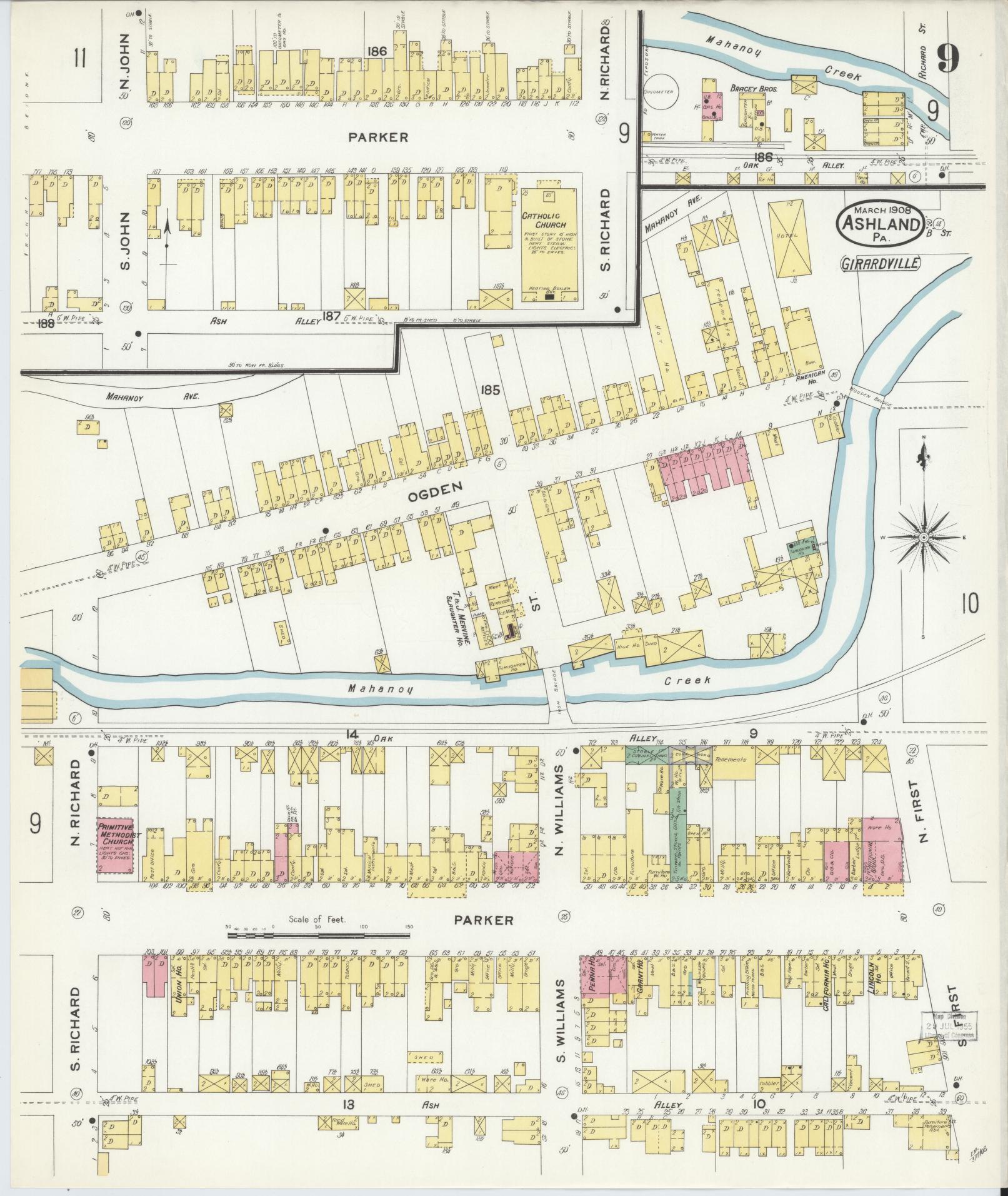 Sanborn Fire Insurance Map from Ashland, Schuylkill County, Pennsylvania (1908), Sheet #0009 - Historic Sanborn Fire Insurance Map Print, vintage old map wall art, antique decor, genealogy gift, Pennsylvania Pennsylvania map