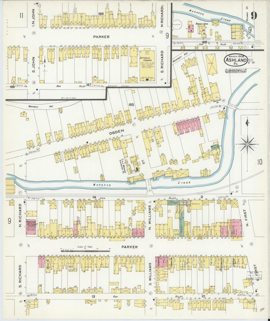 Sanborn Fire Insurance Map from Ashland, Schuylkill County, Pennsylvania (1908), Sheet #0009 - Historic Sanborn Fire Insurance Map Print, vintage old map wall art, antique decor, genealogy gift, Pennsylvania Pennsylvania map