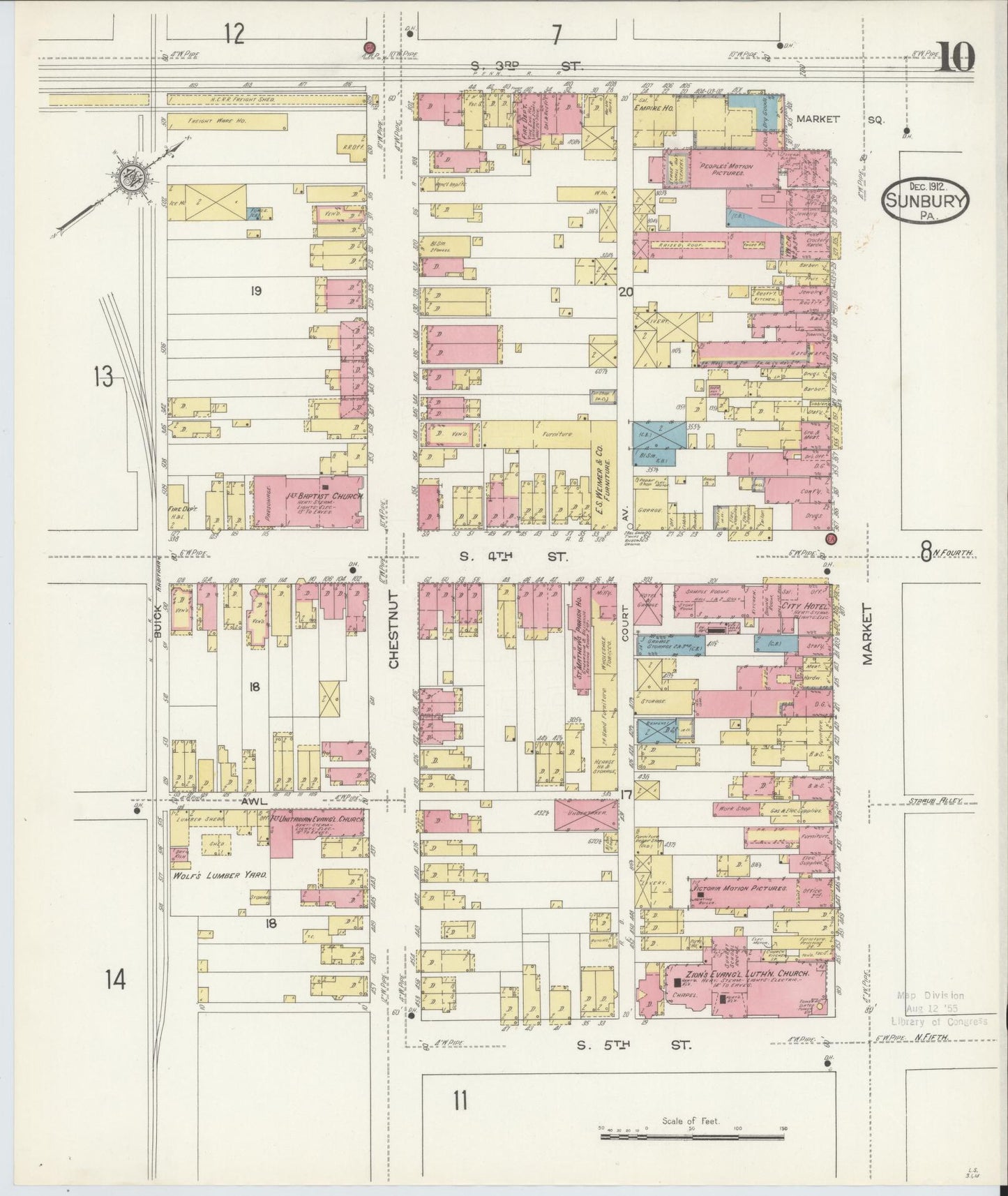 Sanborn Fire Insurance Map from Sunbury, Northumberland County, Pennsylvania (1912), Sheet #0010 - Complete Map Set gallery image, historic Sanborn map, vintage wall art, Pennsylvania Pennsylvania