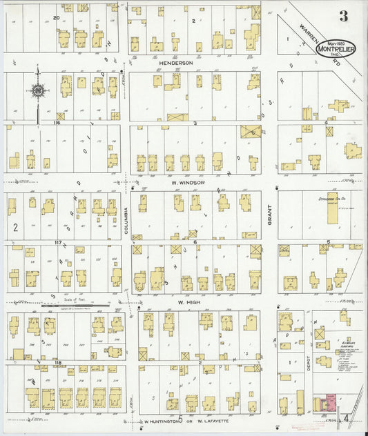 Sanborn Fire Insurance Map from Montpelier, Blackford County, Indiana (1920), Sheet #0003 - Historic Sanborn Fire Insurance Map Print, vintage old map wall art, antique decor, genealogy gift, Indiana Indiana map
