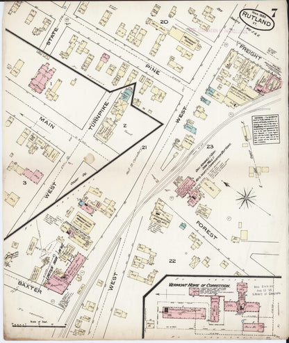 Sanborn Fire Insurance Map from Rutland, Rutland County, Vermont (1885), Sheet #0007 - Complete Map Set gallery image, historic Sanborn map, vintage wall art, Vermont Vermont