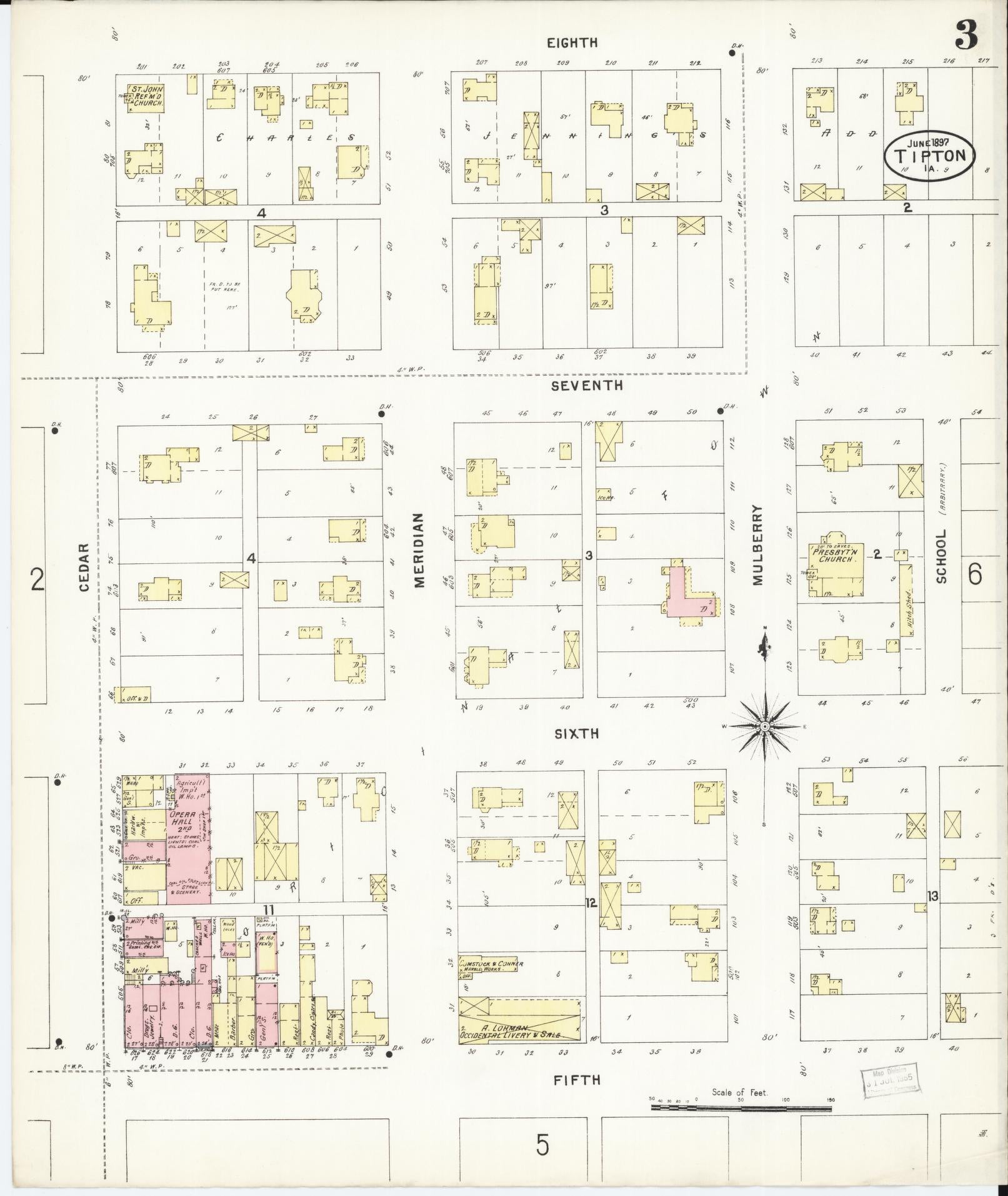 Sanborn Fire Insurance Map from Tipton, Cedar County, Iowa (1897), Sheet #0003 - Historic Sanborn Fire Insurance Map Print