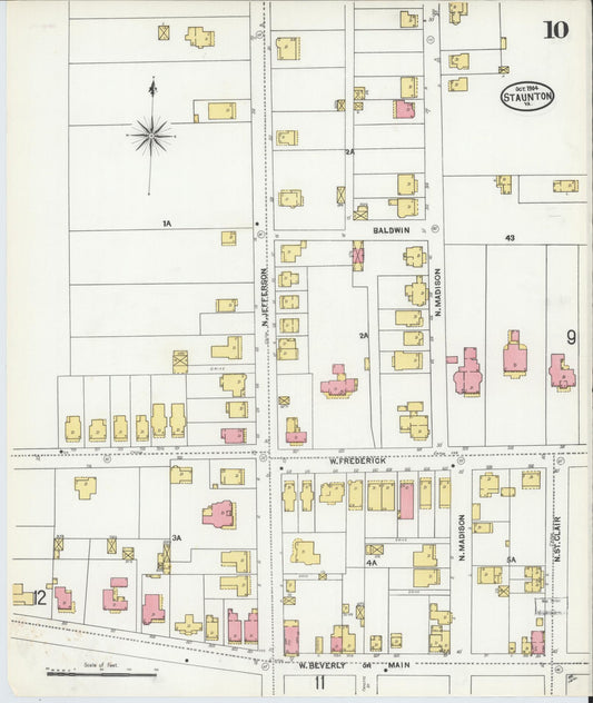 Sanborn Fire Insurance Map from Staunton, Independent Cities, Virginia (1904), Sheet #0010 - Historic Sanborn Fire Insurance Map Print, vintage old map wall art, antique decor, genealogy gift, Virginia Virginia map