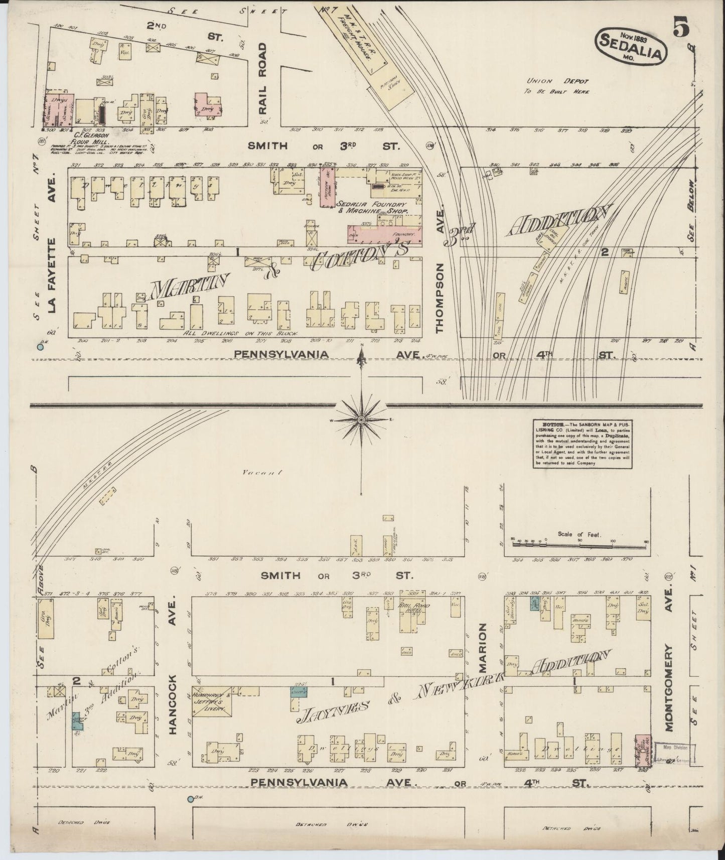 Sanborn Fire Insurance Map from Sedalia, Pettis County, Missouri (1883), Sheet #0005 - Complete Map Set gallery image, historic Sanborn map, vintage wall art, Missouri Missouri