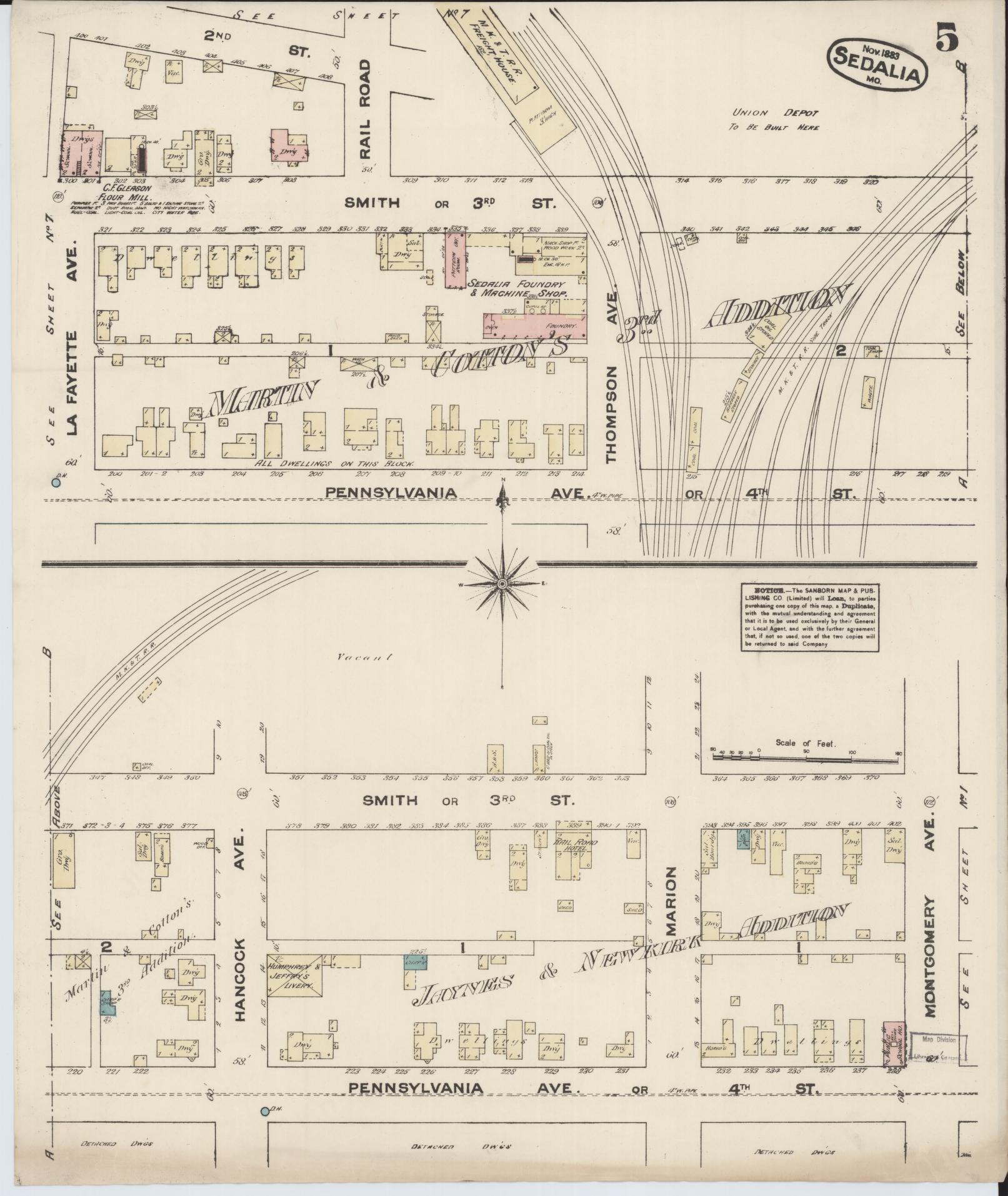 Sanborn Fire Insurance Map from Sedalia, Pettis County, Missouri (1883), Sheet #0005 - Complete Map Set gallery image, historic Sanborn map, vintage wall art, Missouri Missouri