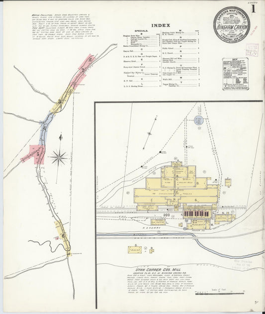Sanborn Fire Insurance Map from Bingham Canyon, Salt Lake County, Utah (1907), Sheet #0001 - Complete Map Set gallery image, historic Sanborn map, vintage wall art, Utah Utah