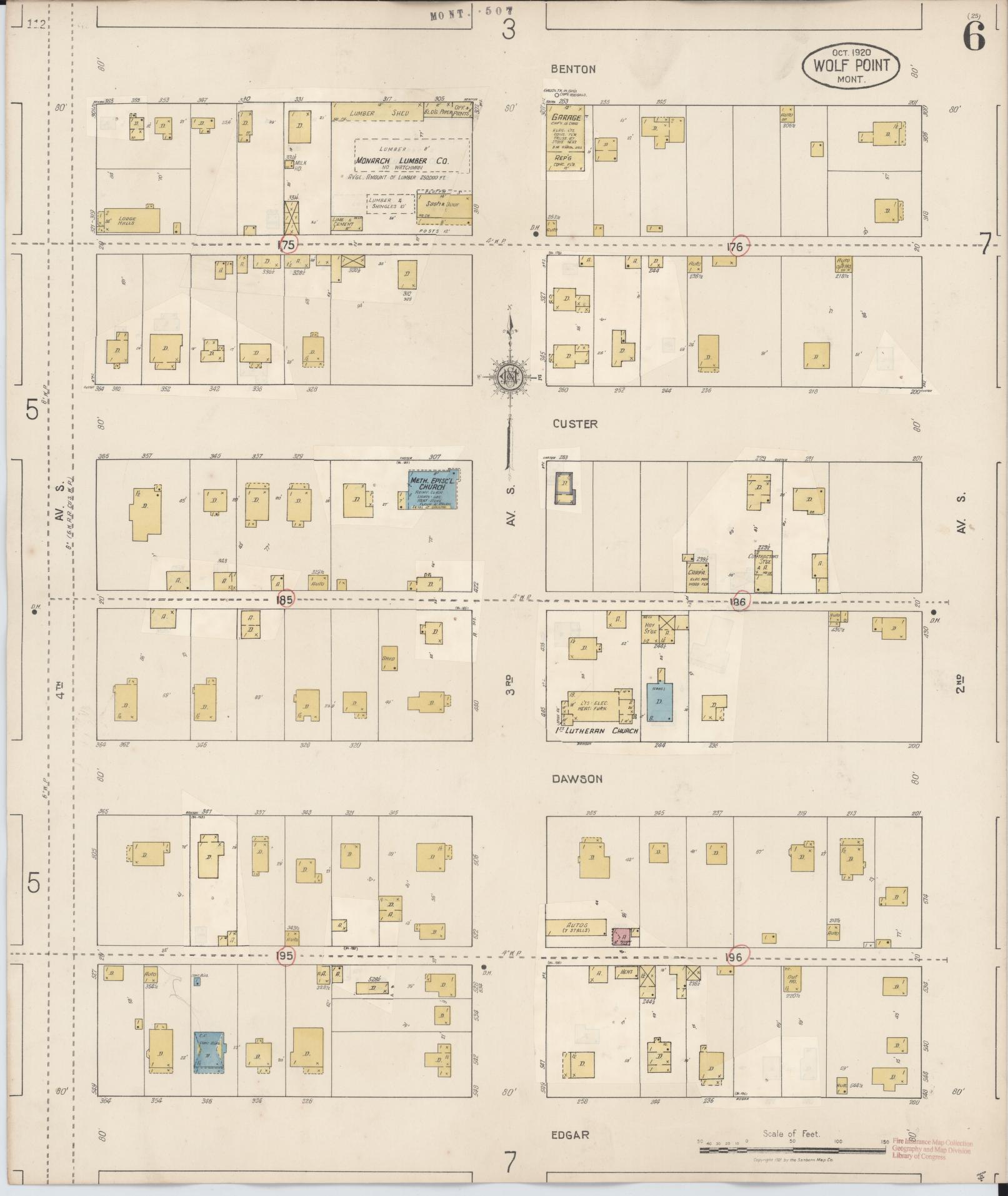 Sanborn Fire Insurance Map from Wolf Point, Roosevelt County, Montana (1930), Sheet #0006 - Historic Sanborn Fire Insurance Map Print, vintage old map wall art, antique decor, genealogy gift, Montana Montana map