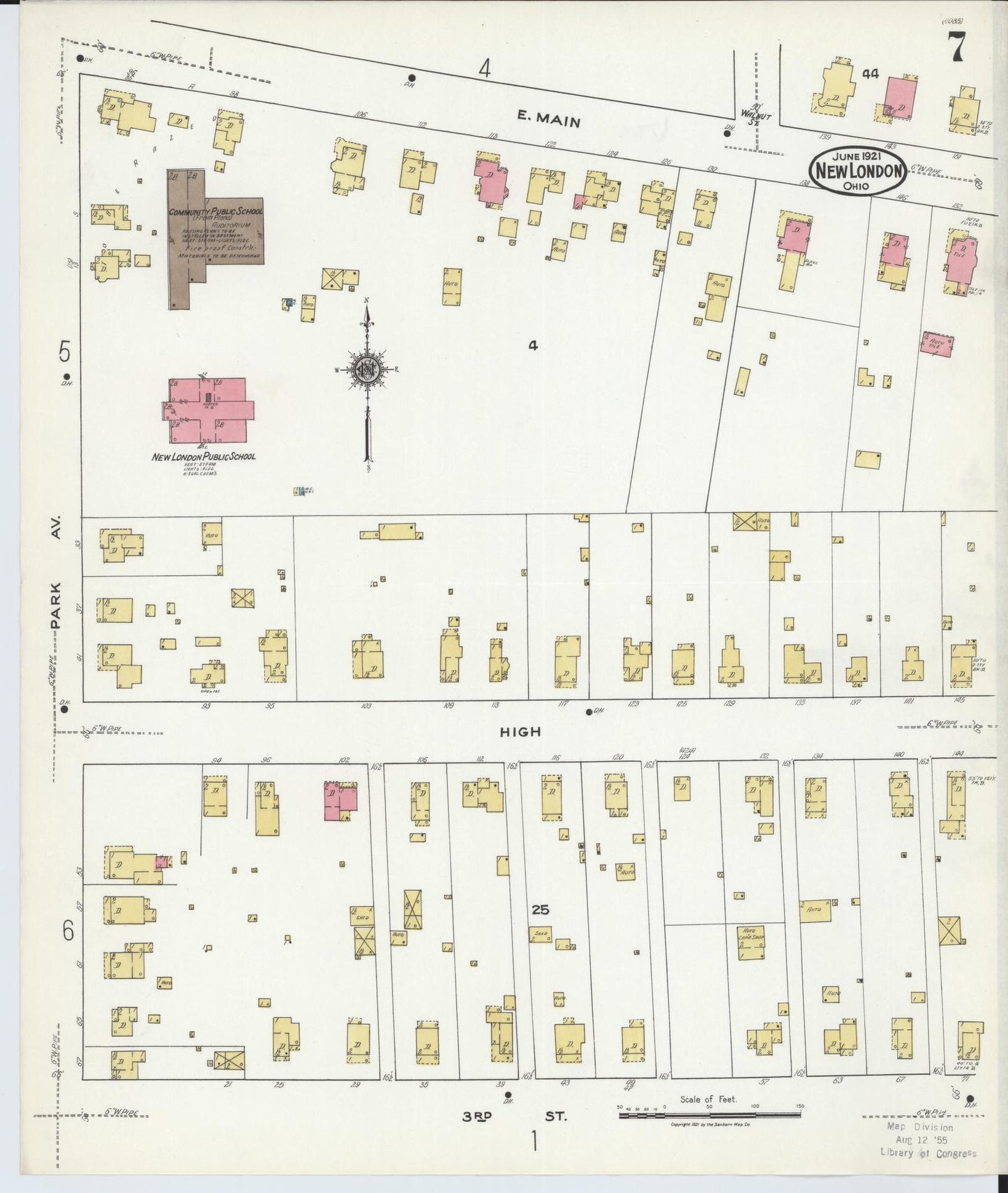Sanborn Fire Insurance Map from New London, Huron County, Ohio (1921), Sheet #0007 - Complete Map Set gallery image, historic Sanborn map, vintage wall art, Ohio Ohio