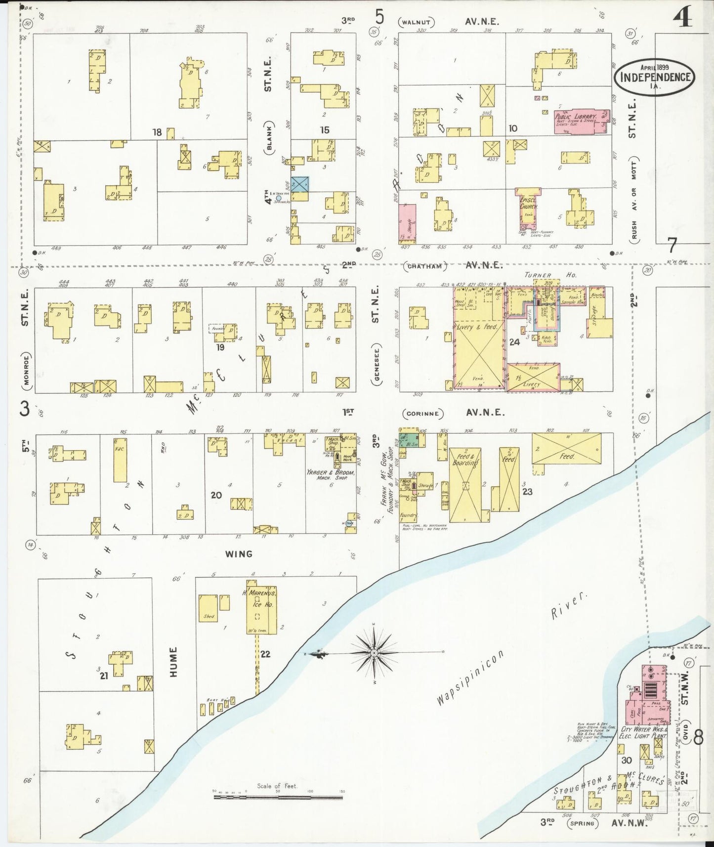 Sanborn Fire Insurance Map from Independence, Buchanan County, Iowa (1899), Sheet #0004 - Historic Sanborn Fire Insurance Map Print, vintage old map wall art