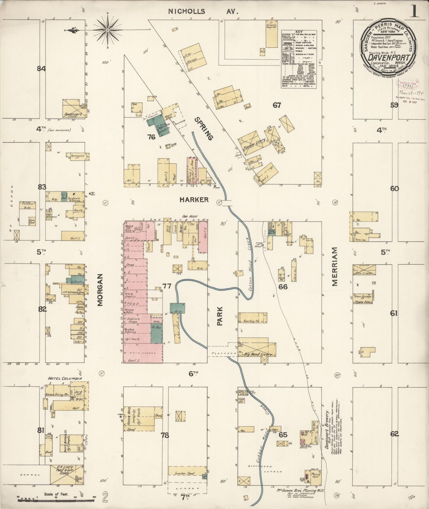 Sanborn Fire Insurance Map from Davenport, Lincoln County, Washington (1894), Sheet #0001 - Complete Map Set gallery image, historic Sanborn map, vintage wall art, Washington Washington