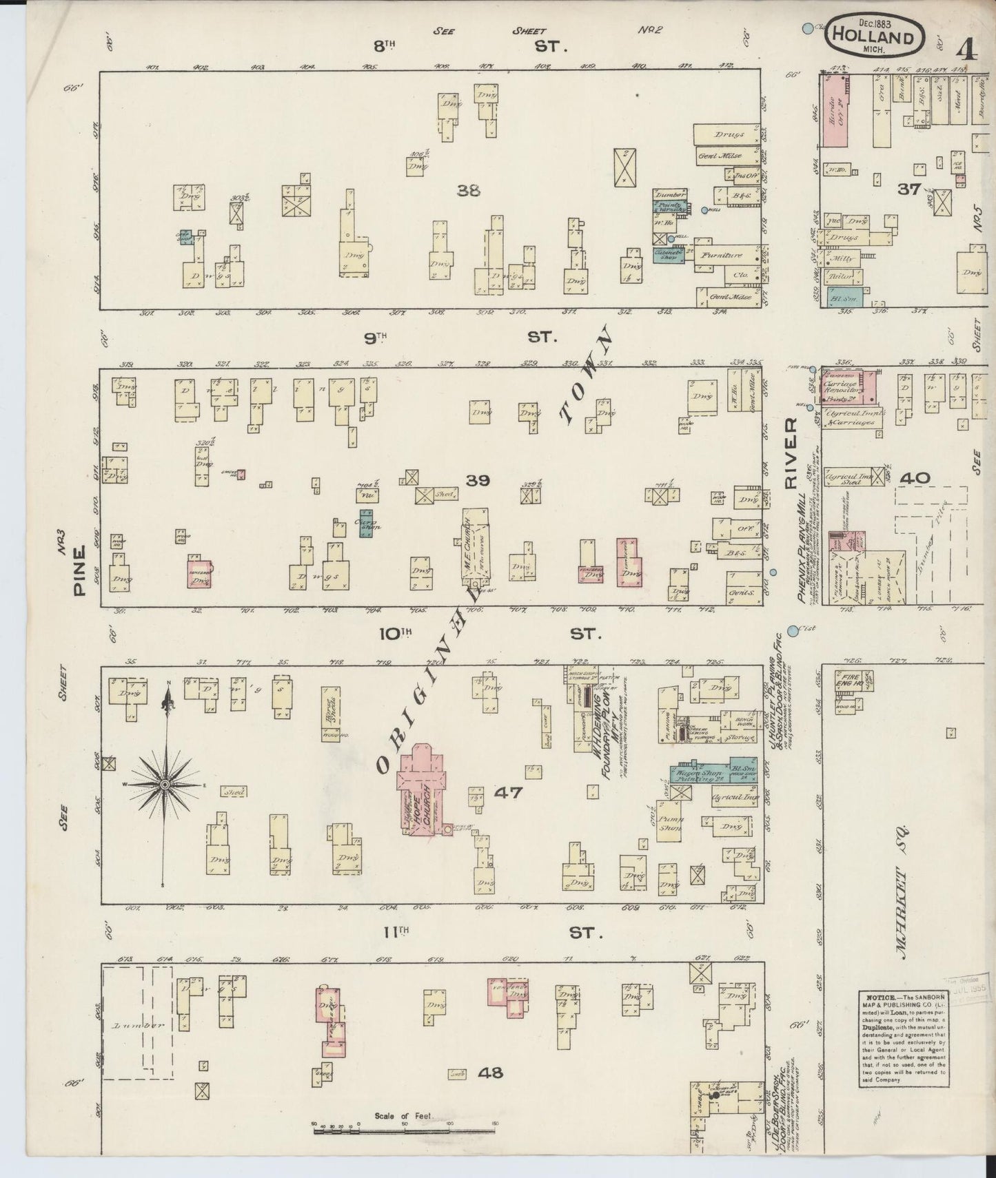 Sanborn Fire Insurance Map from Holland, Ottawa County, Michigan (1883), Sheet #0004 - Historic Sanborn Fire Insurance Map Print, vintage old map wall art, antique decor, genealogy gift, Michigan Michigan map