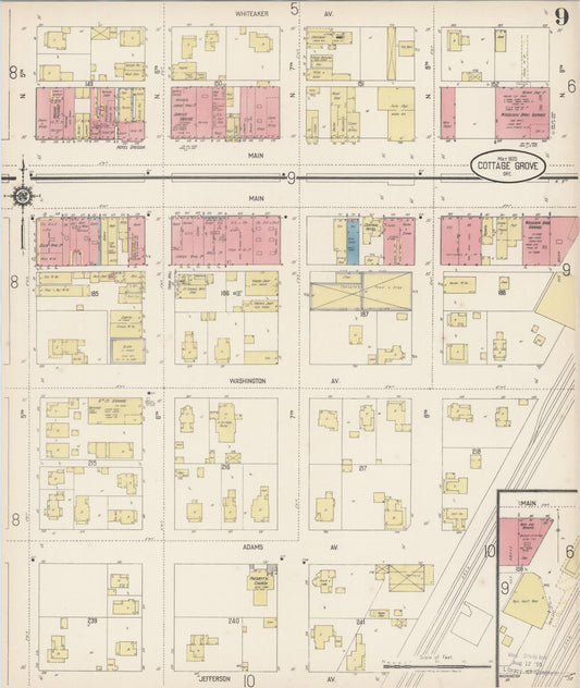 Sanborn Fire Insurance Map from Cottage Grove, Lane County, Oregon (1920), Sheet #0009 - Historic Sanborn Fire Insurance Map Print, vintage old map wall art, antique decor, genealogy gift, Oregon Oregon map