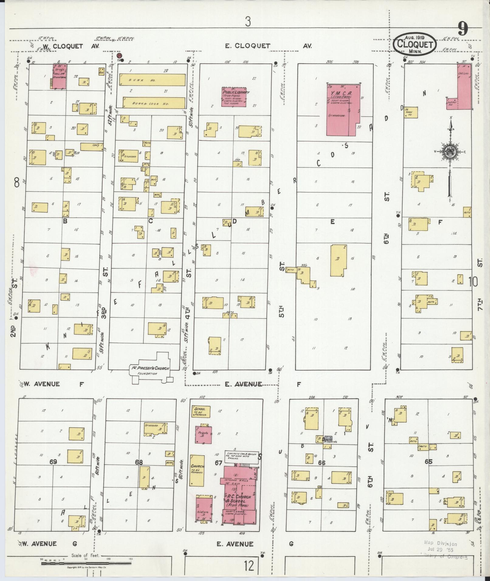 Sanborn Fire Insurance Map from Cloquet, Carlton County, Minnesota (1919), Sheet #0009 - Historic Sanborn Fire Insurance Map Print, vintage old map wall art, antique decor, genealogy gift, Minnesota Minnesota map