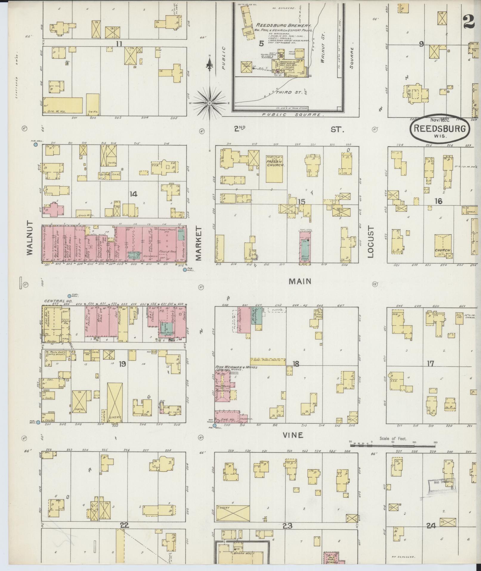 Sanborn Fire Insurance Map from Reedsburg, Sauk County, Wisconsin (1892), Sheet #0002 - Historic Sanborn Fire Insurance Map Print, vintage old map wall art, antique decor, genealogy gift, Wisconsin Wisconsin map