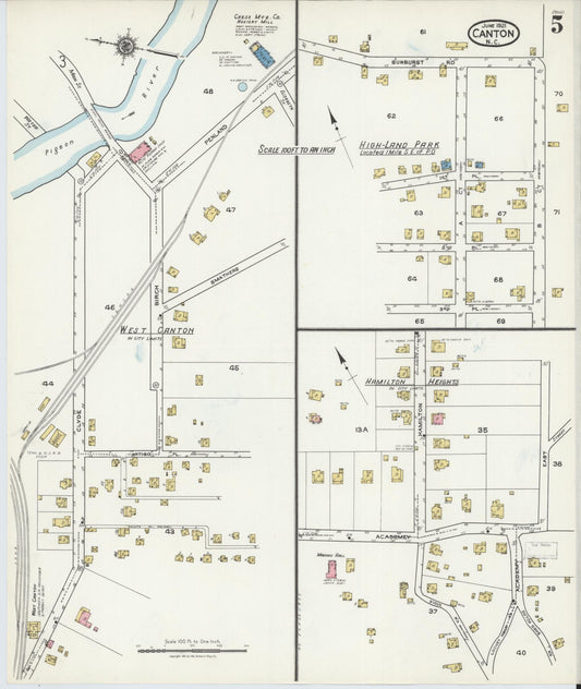 Sanborn Fire Insurance Map from Canton, Haywood County, North Carolina (1921), Sheet #0005 - Historic Sanborn Fire Insurance Map Print, vintage old map wall art, antique decor, genealogy gift, North Carolina North Carolina map