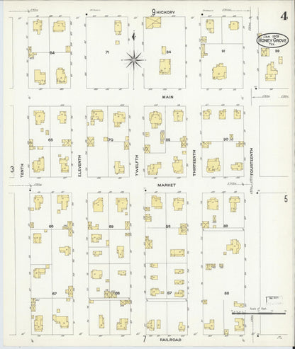 Sanborn Fire Insurance Map from Honey Grove, Fannin County, Texas (1909), Sheet #0004 - Complete Map Set gallery image, historic Sanborn map, vintage wall art, Texas Texas