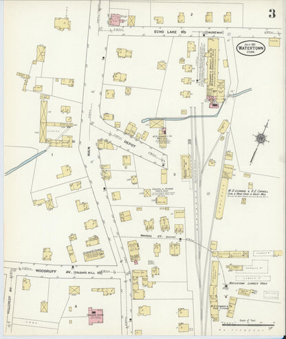 Sanborn Fire Insurance Map from Watertown, Litchfield County, Connecticut (1911), Sheet #0003 - Complete Map Set gallery image, historic Sanborn map, vintage wall art, Connecticut Connecticut