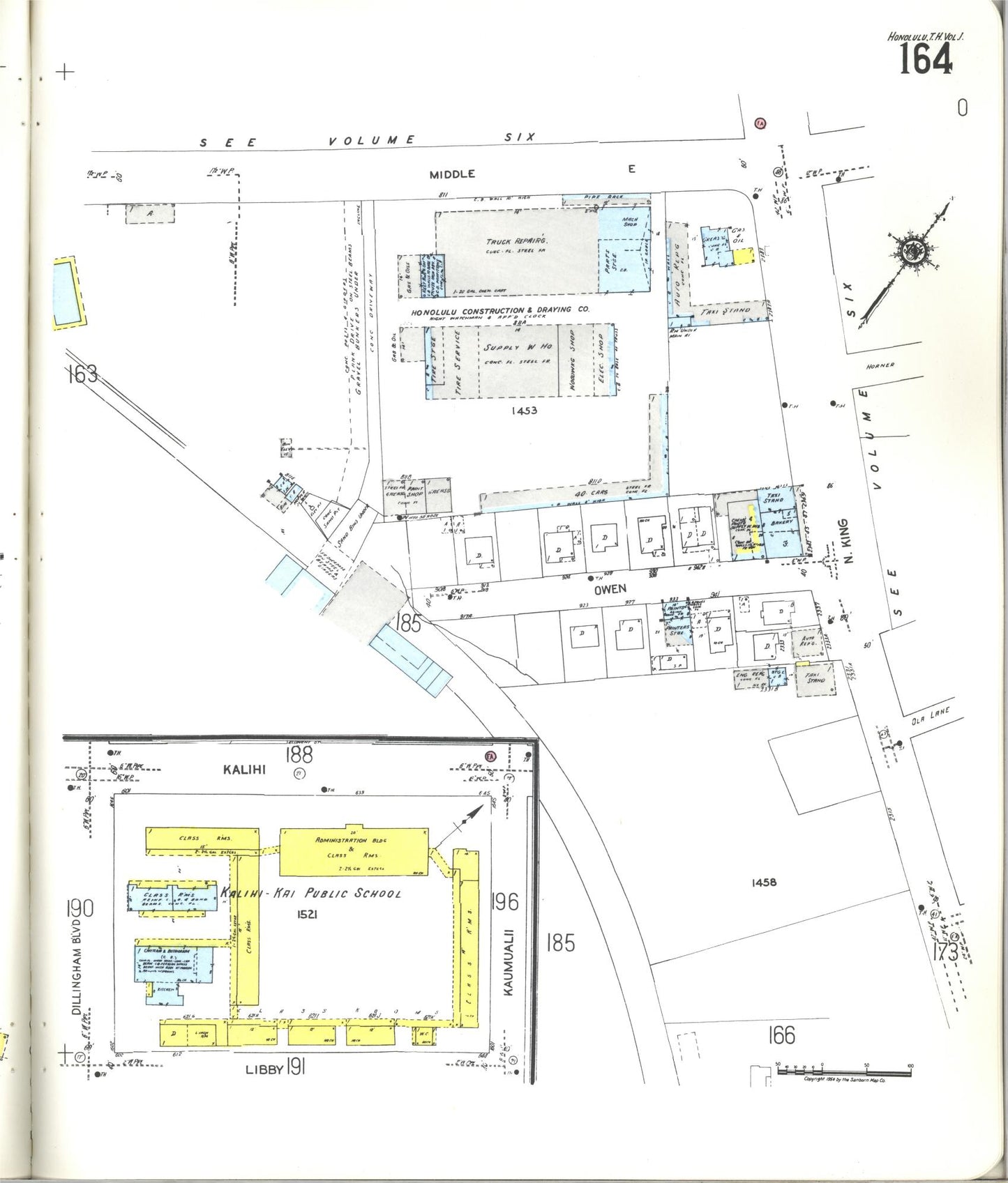 Sanborn Fire Insurance Map from Honolulu, Oahu County, Hawaii (1955), Sheet #0164 - Historic Sanborn Fire Insurance Map Print, vintage old map wall art