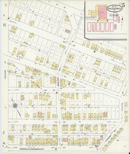 Sanborn Fire Insurance Map from Turtle Creek Valley, Allegheny County, Pennsylvania (1911), Sheet #0005 - Historic Sanborn Fire Insurance Map Print, vintage old map wall art, antique decor, genealogy gift, Pennsylvania Pennsylvania map